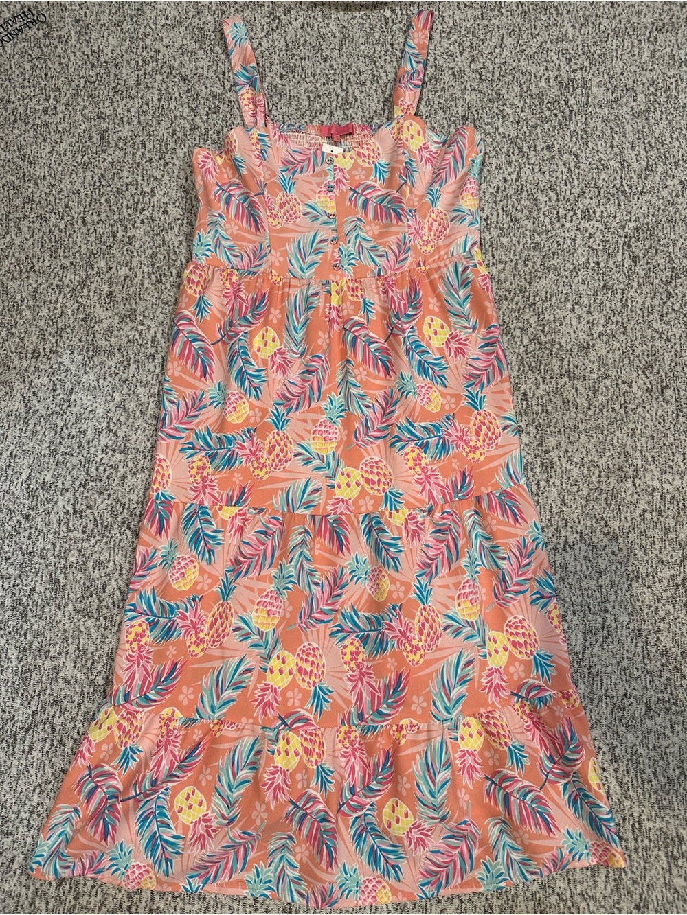 Simply Southern Ladies Sz M Peach Tropical Print Sundress, Pineapple Motif NWT